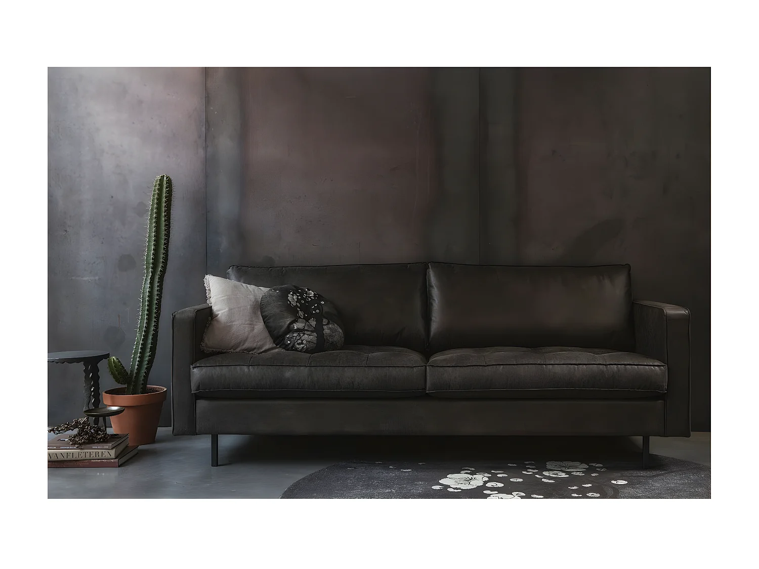 RODEO - Canapé vintage 3 places en cuir recyclé noir