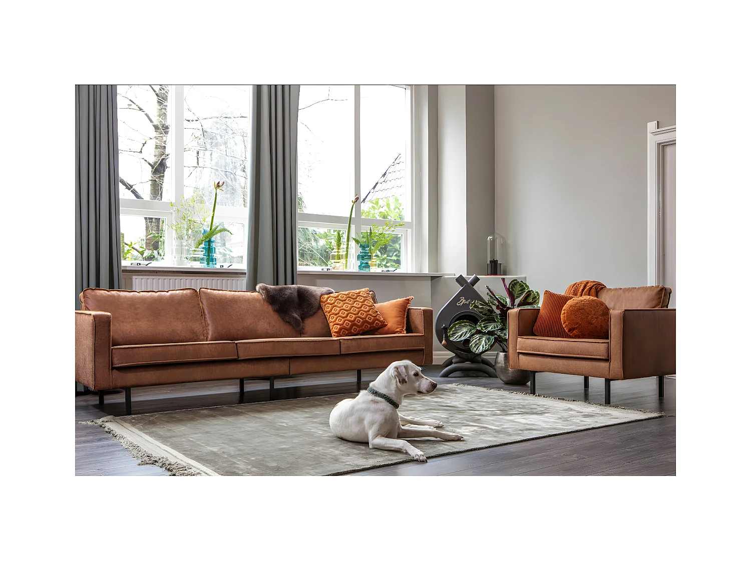 RODEO - Canapé 4 places en cuir recyclé marron