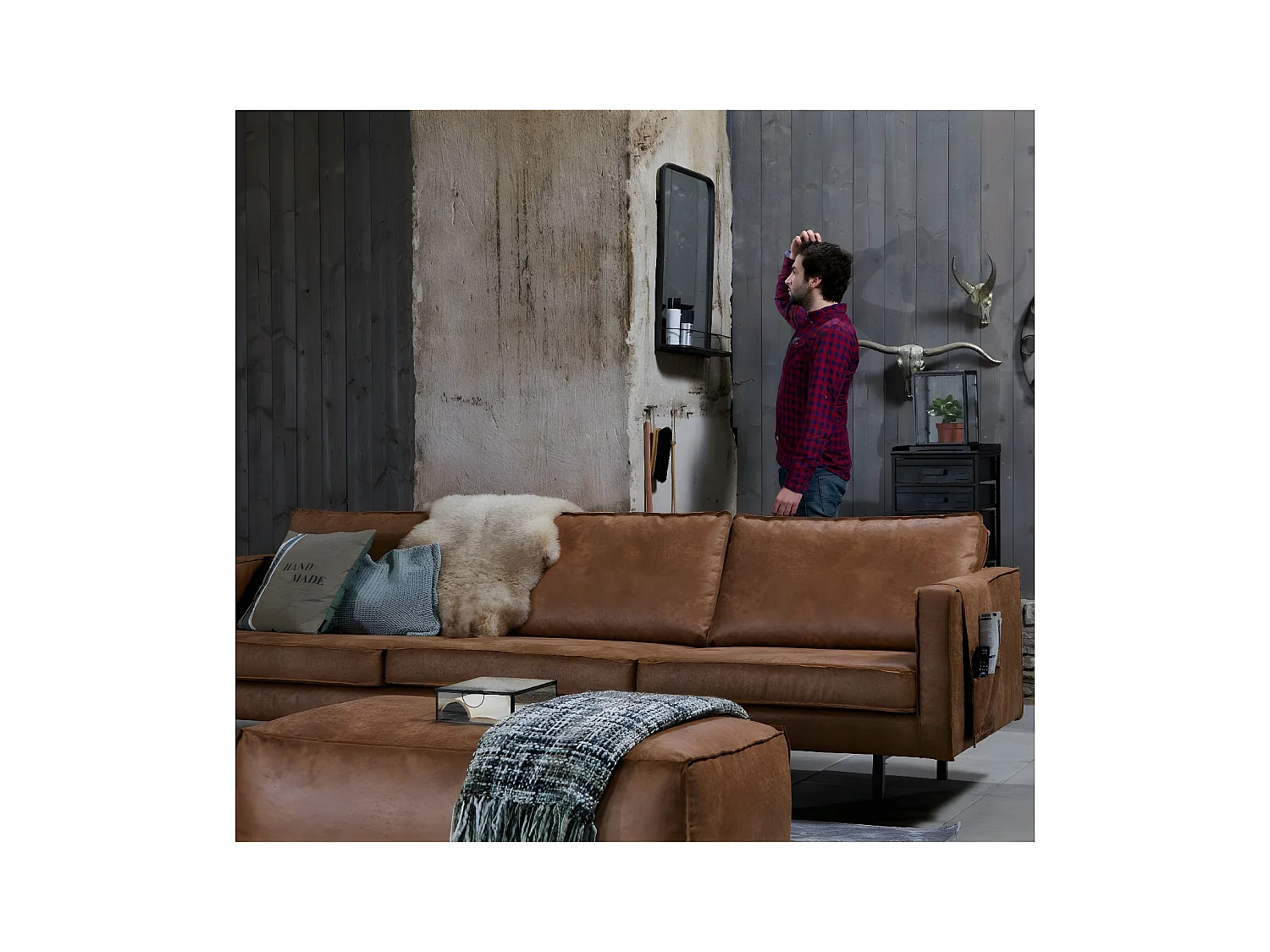 RODEO - Canapé 4 places en cuir recyclé marron