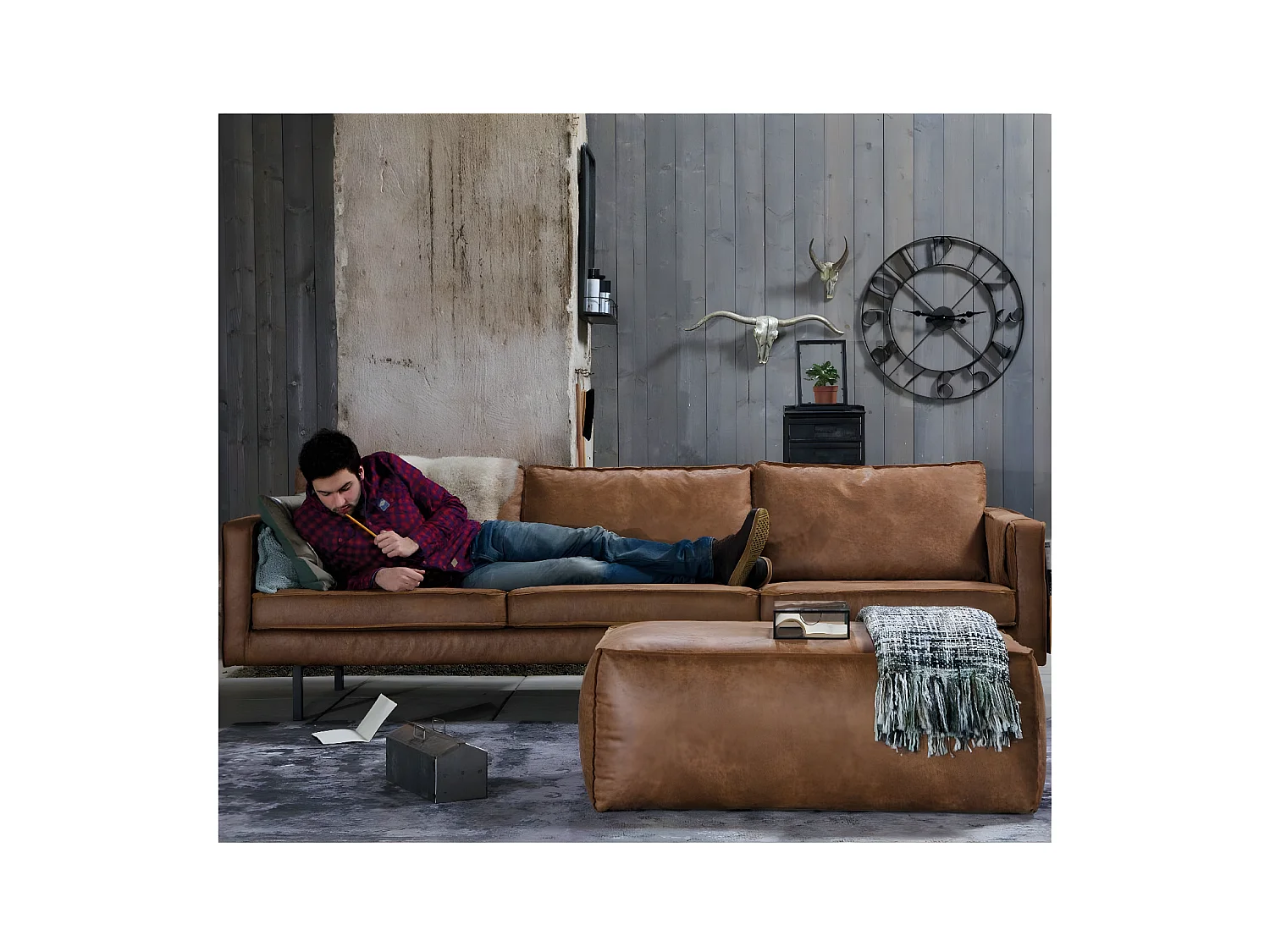 RODEO - Canapé 4 places en cuir recyclé marron