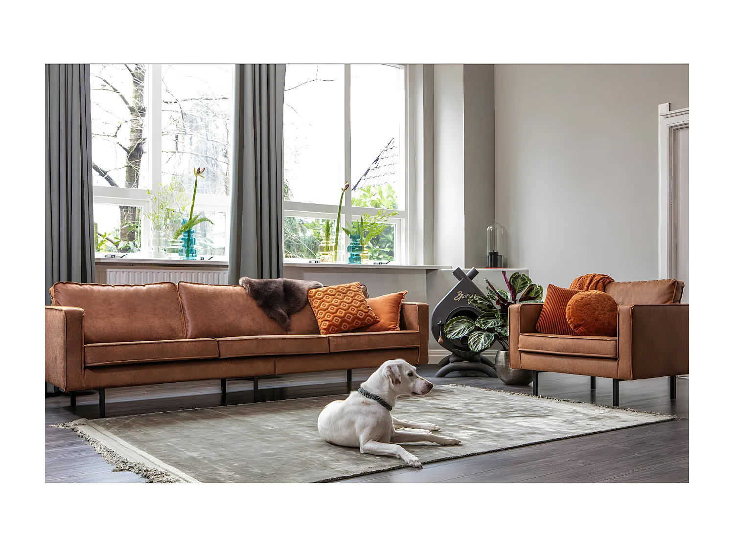 RODEO - Canapé 4 places en cuir recyclé marron