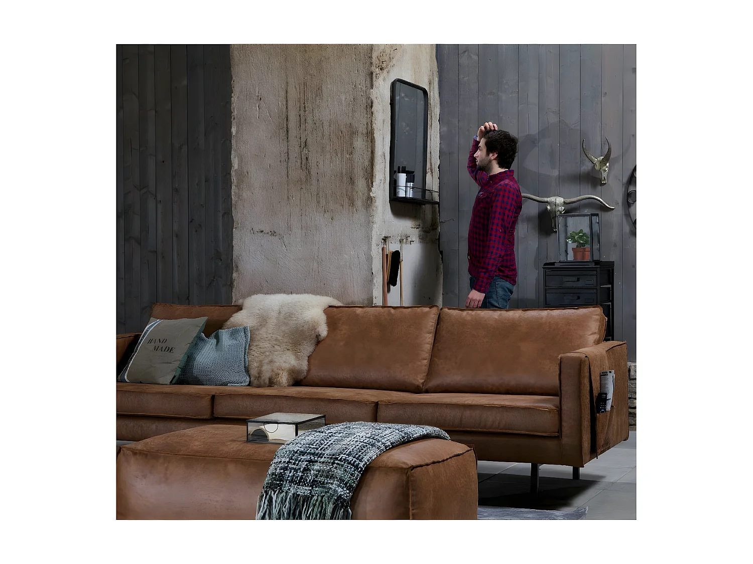 RODEO - Canapé 4 places en cuir recyclé marron