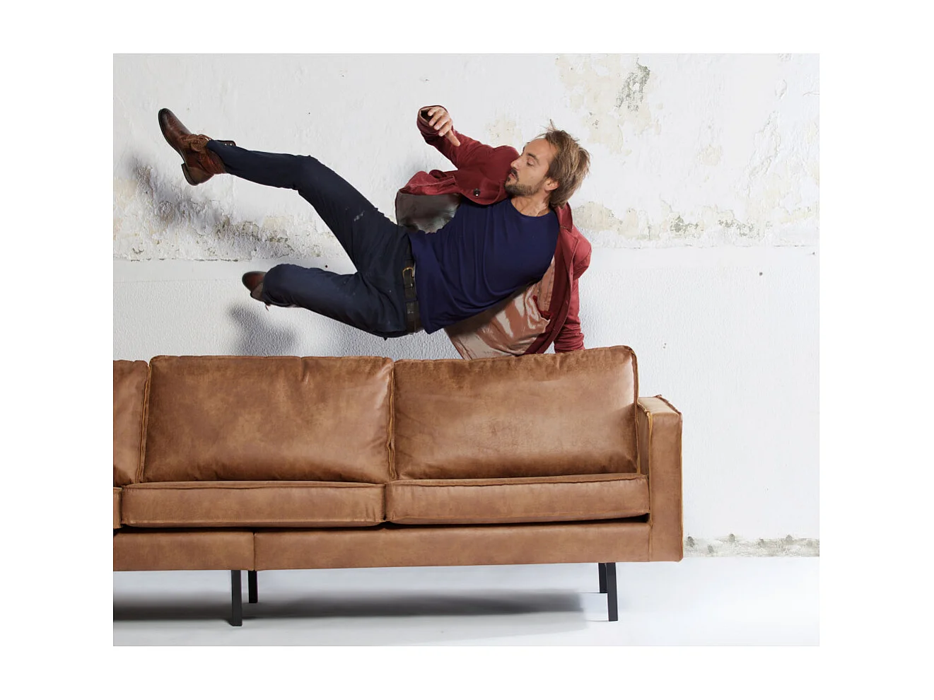 Bronco - Grand canapé 4 places vintage - Cognac