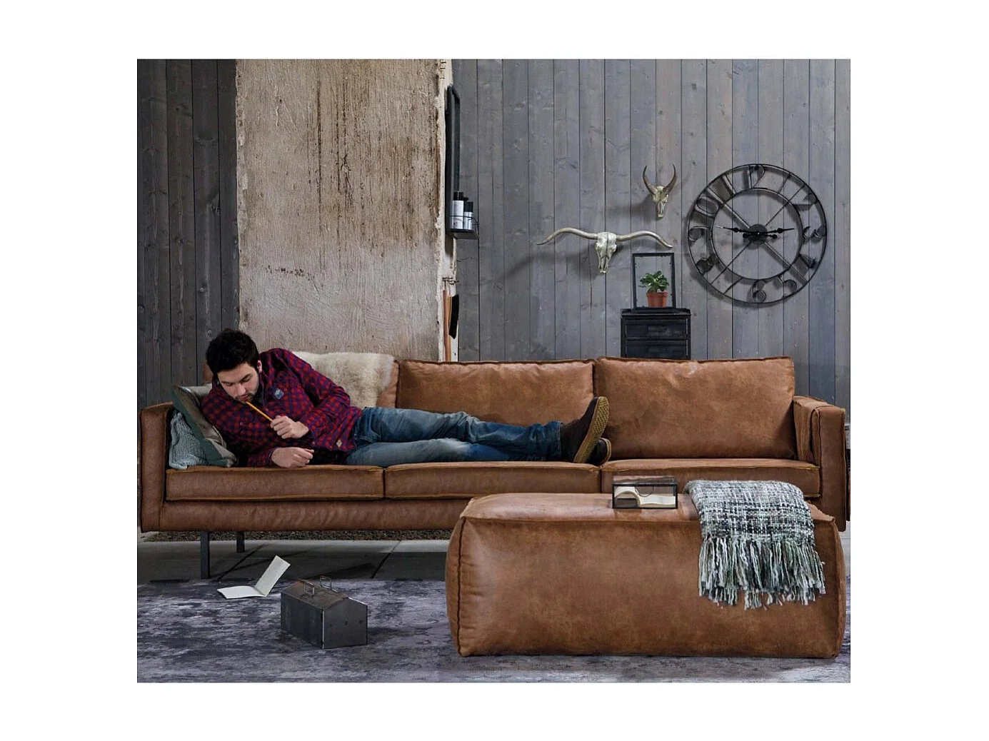 Bronco - Grand canapé 4 places vintage - Cognac