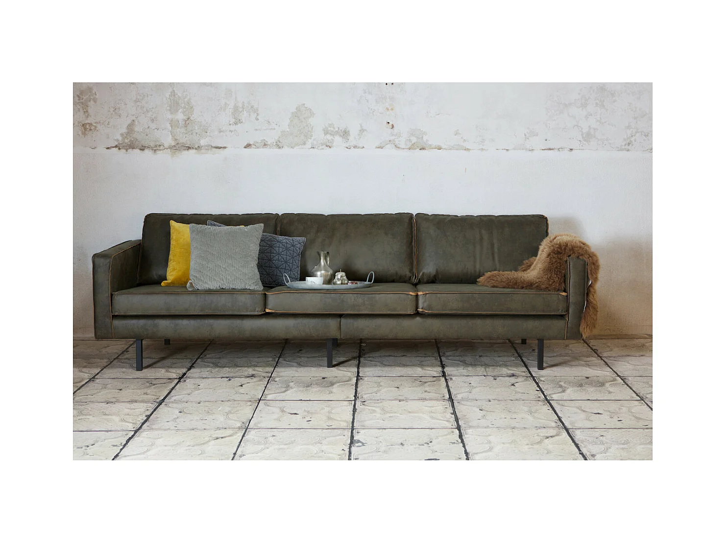 RODEO - Canapé 4 places en cuir recyclé kaki