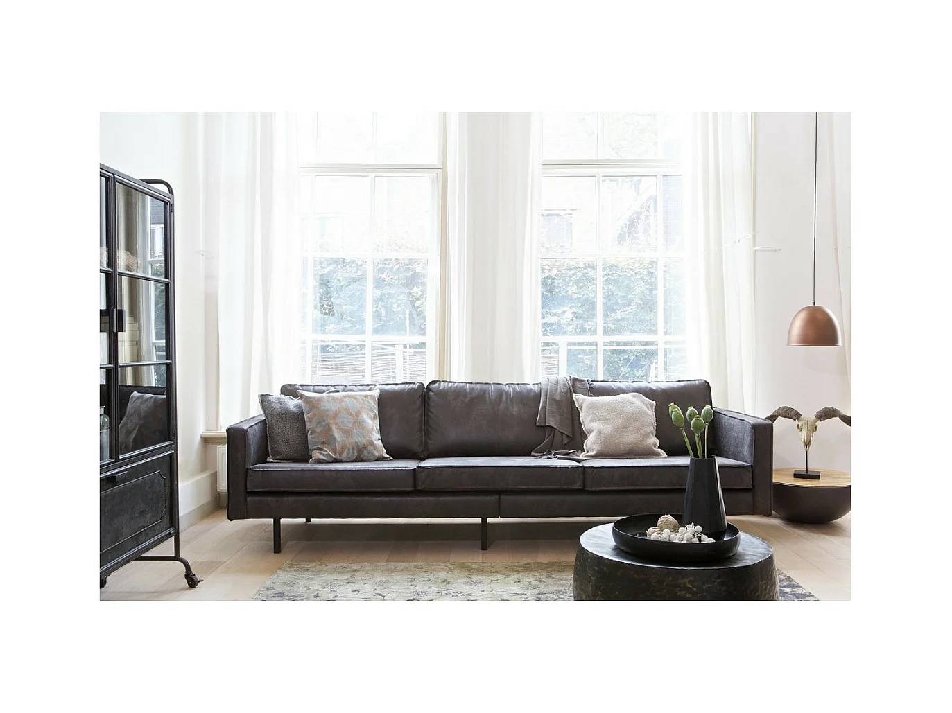 RODEO - Canapé 4 places en cuir recyclé noir vintage