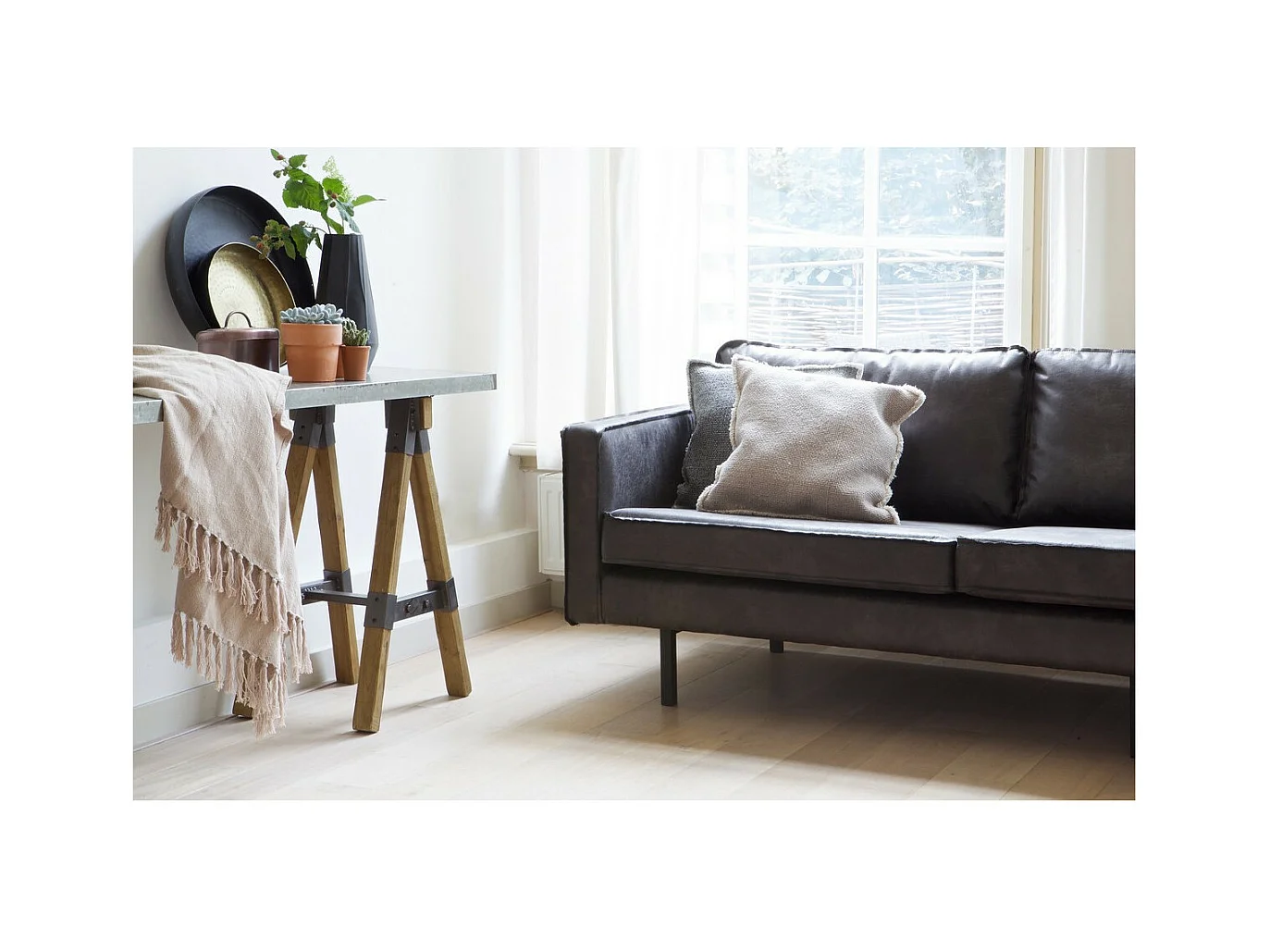 RODEO - Canapé 4 places en cuir recyclé noir vintage