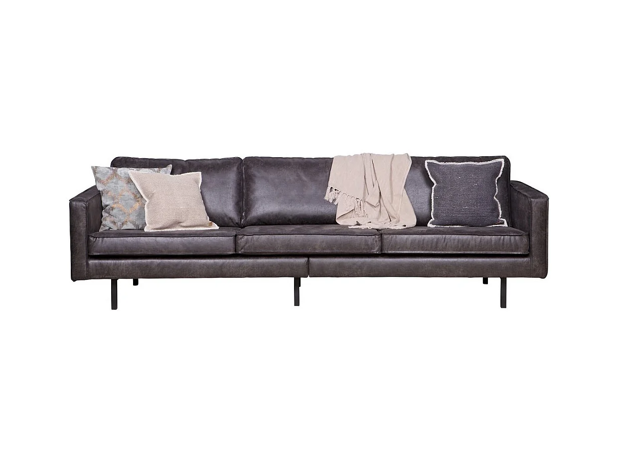 RODEO - Canapé 4 places en cuir recyclé noir vintage