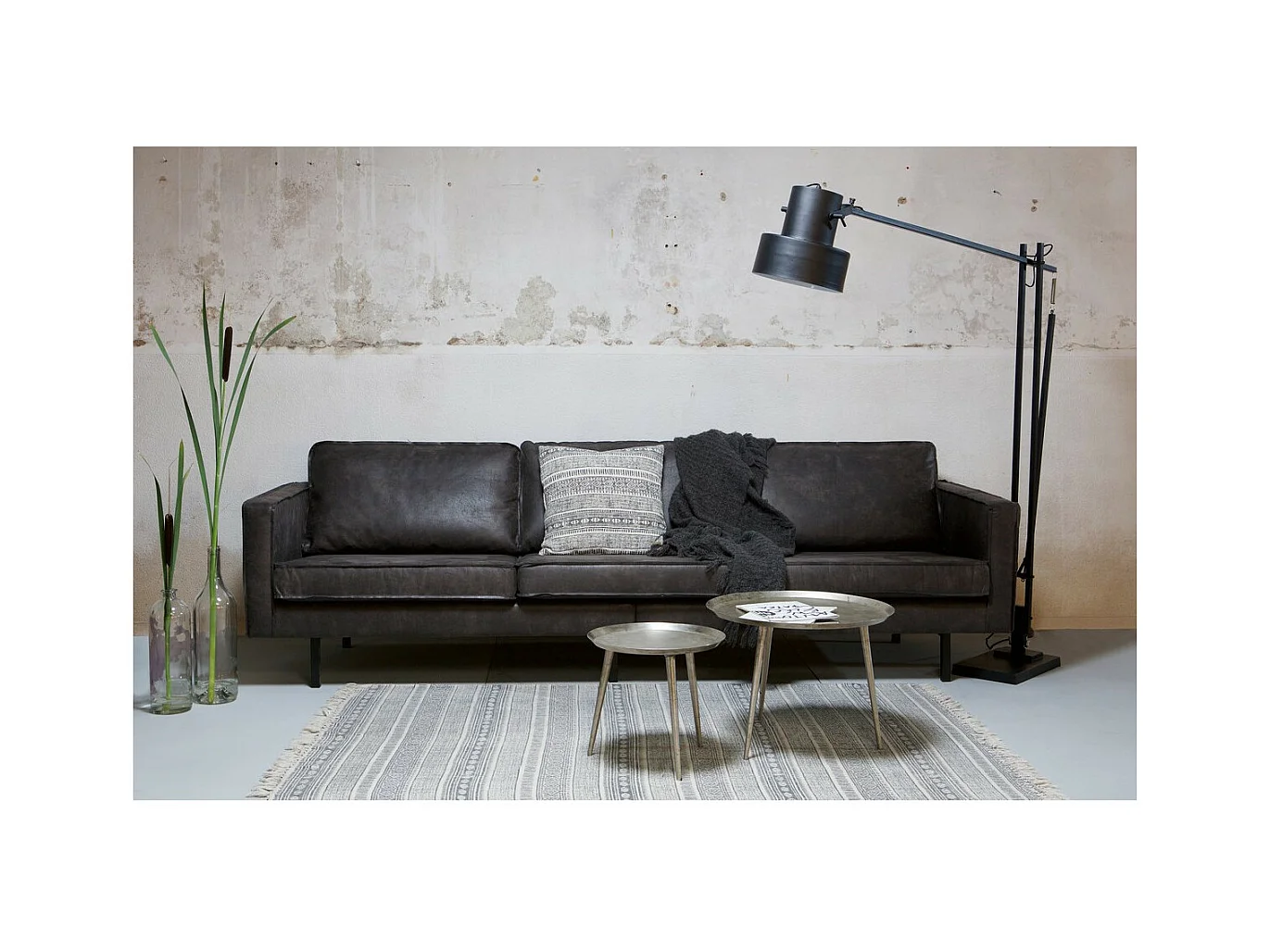 RODEO - Canapé 4 places en cuir recyclé noir vintage