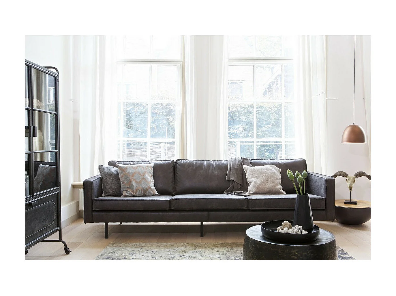 RODEO - Canapé 4 places en cuir recyclé noir vintage