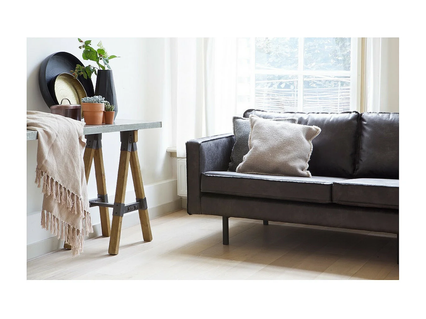 RODEO - Canapé 4 places en cuir recyclé noir vintage