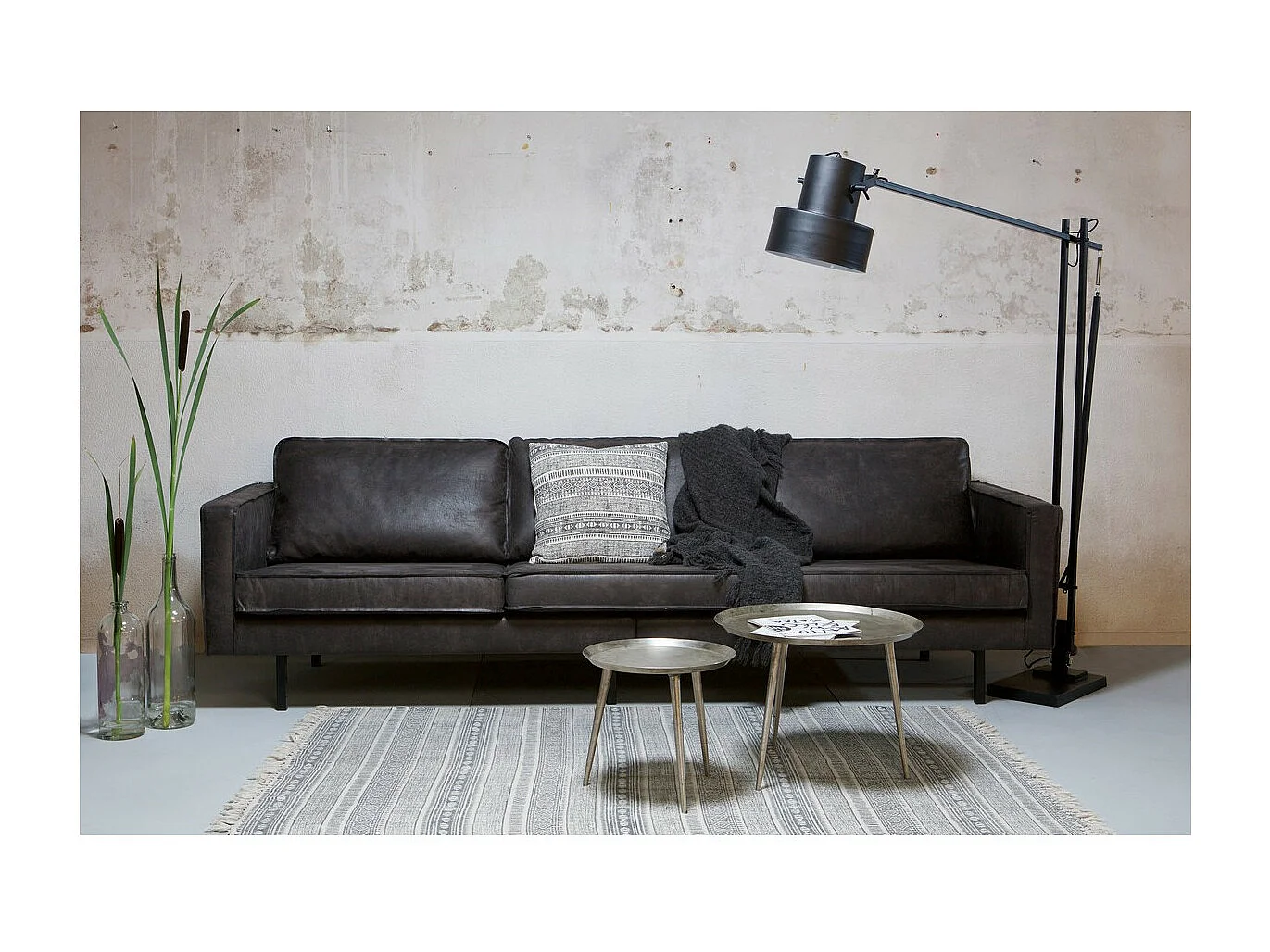 RODEO - Canapé 4 places en cuir recyclé noir vintage