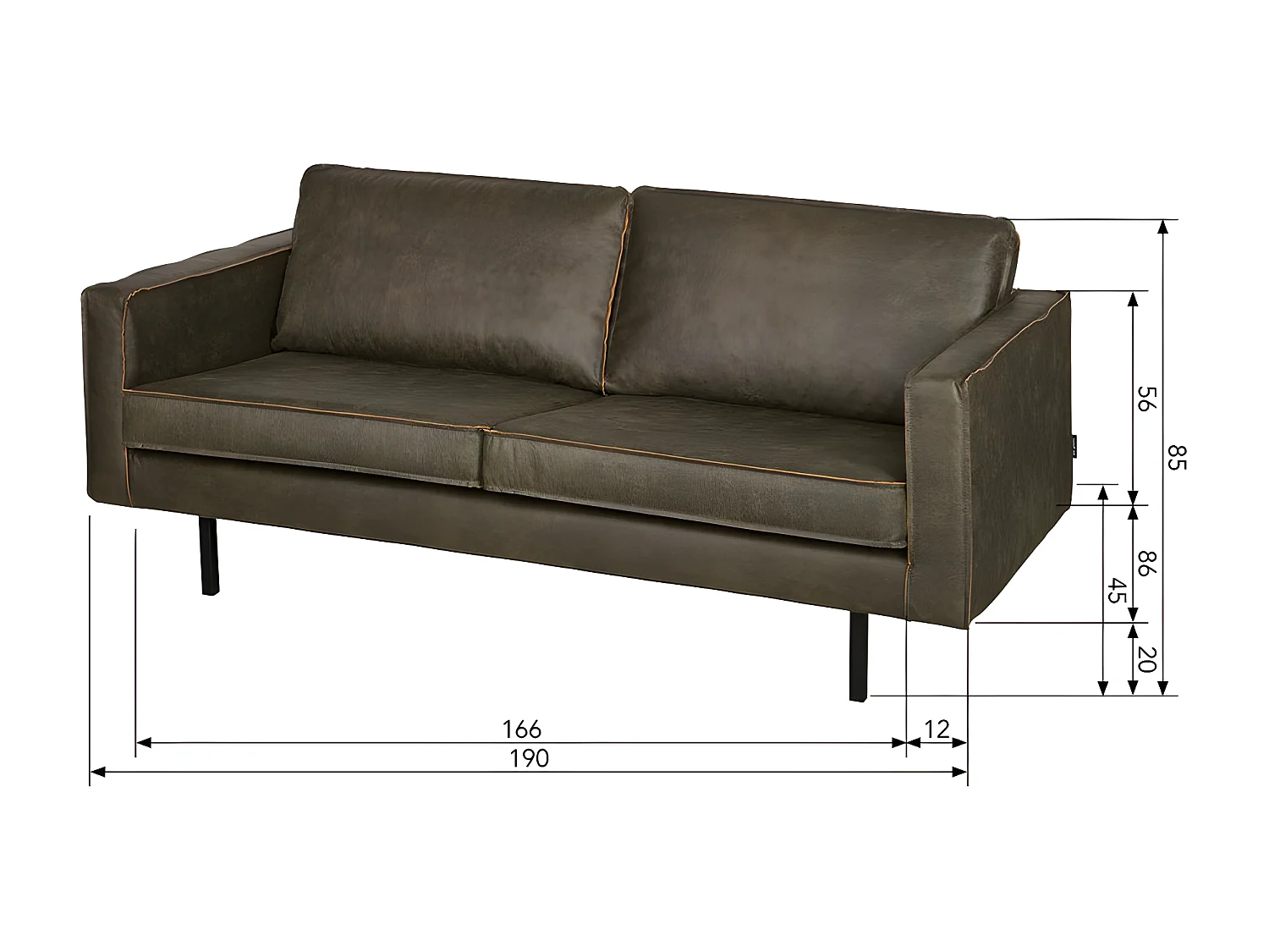 RODEO - Canapé 2 places en cuir recyclé vert kaki