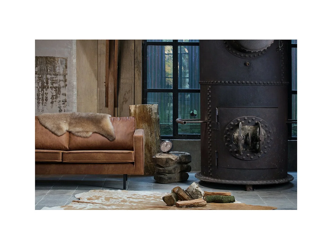 RODEO - Canapé 3 places en cuir recyclé cognac