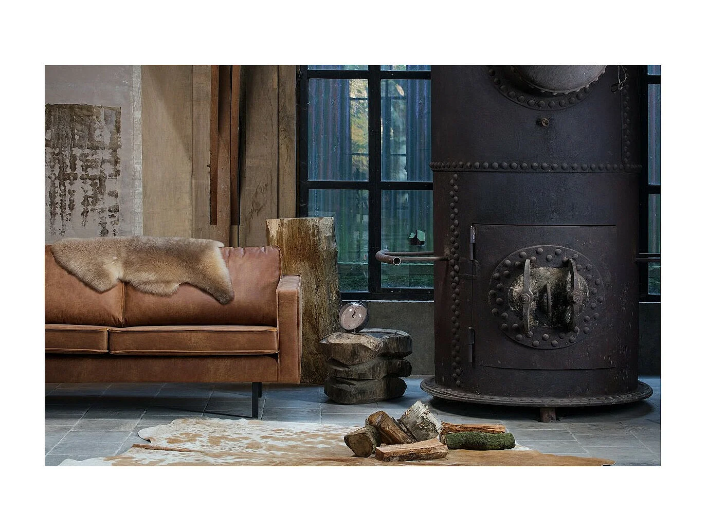 RODEO - Canapé 3 places en cuir recyclé cognac