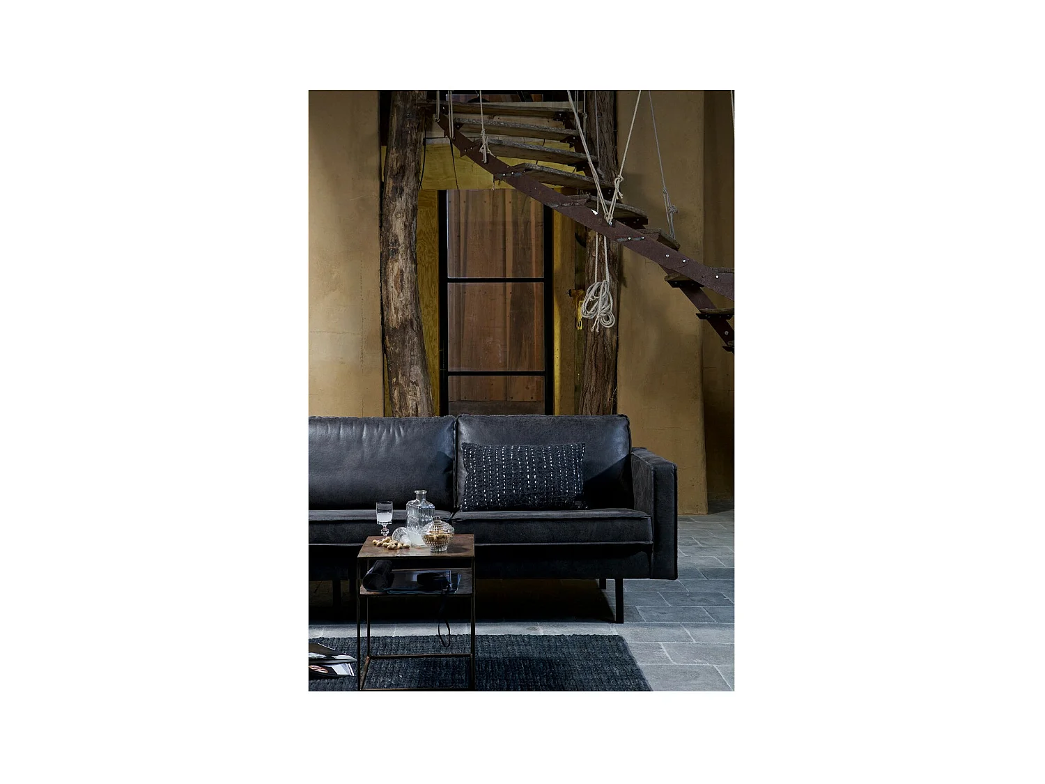 RODEO - Canapé 2 places en cuir recyclé noir vintage