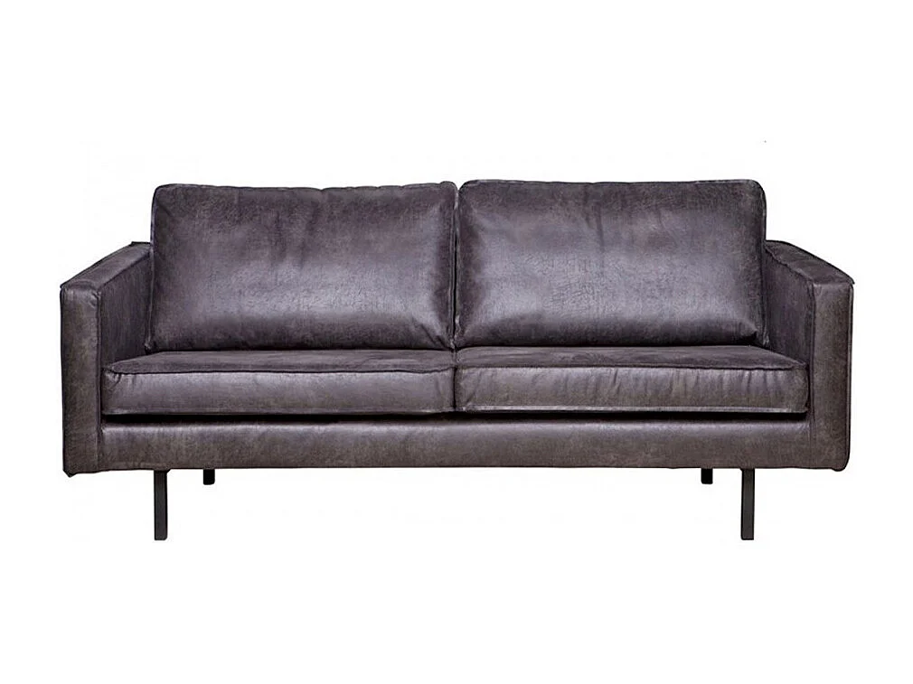 Bronco - Canapé droit 3 places vintage en similicuir avec pieds en métal - Noir