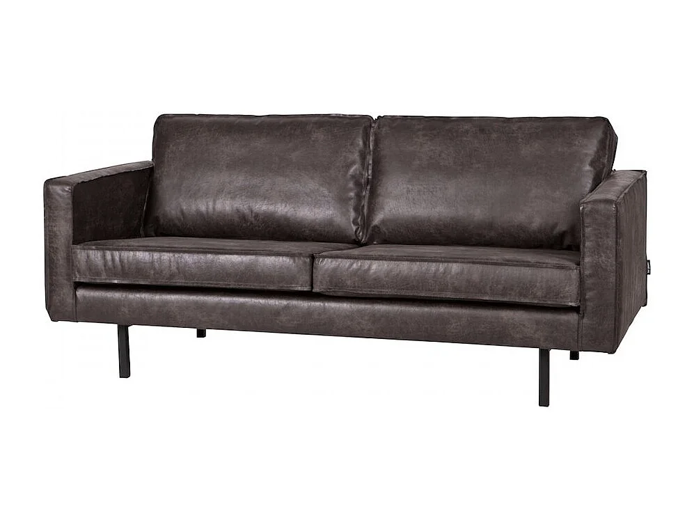 Bronco - Canapé droit 3 places vintage en similicuir avec pieds en métal - Noir