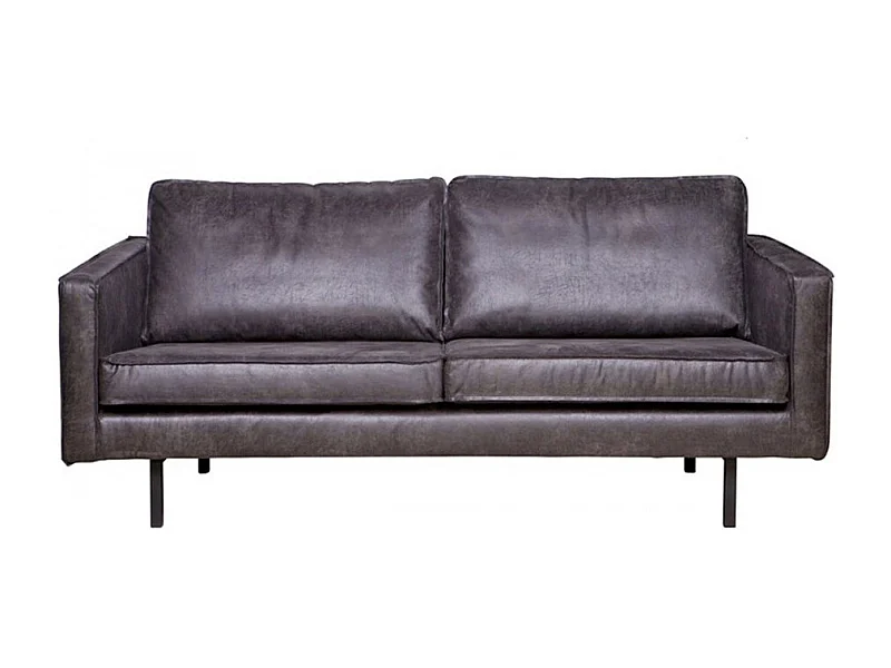 Bronco - Canapé droit 3 places vintage en similicuir avec pieds en métal - Noir