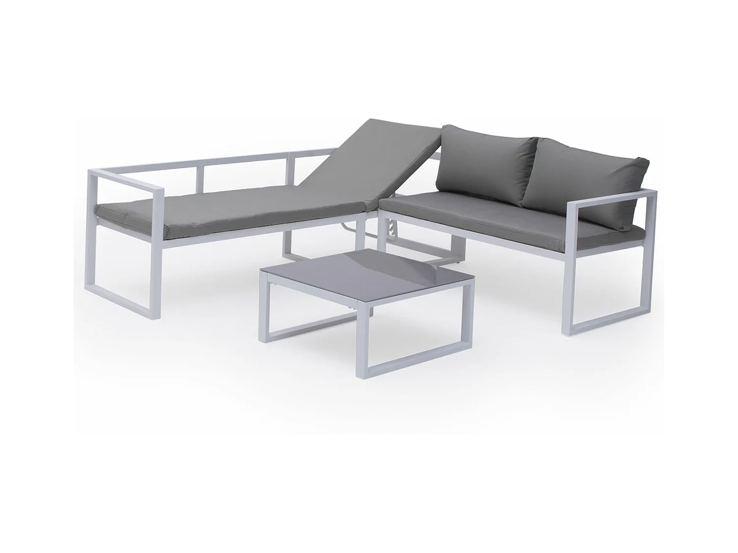 IBIZA modulaire tuinset in grijze stof 4 zitplaatsen - wit aluminium