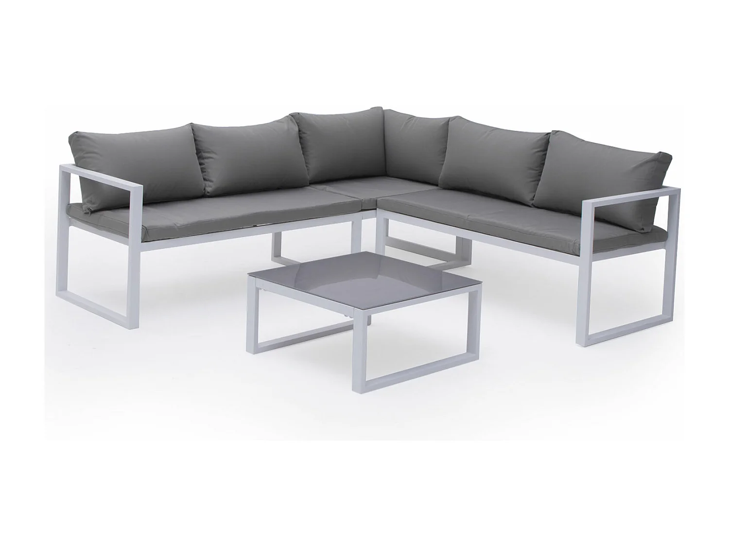 Salon de jardin modulable IBIZA en tissu gris 4 places - aluminium blanc - HAPPY GARDEN