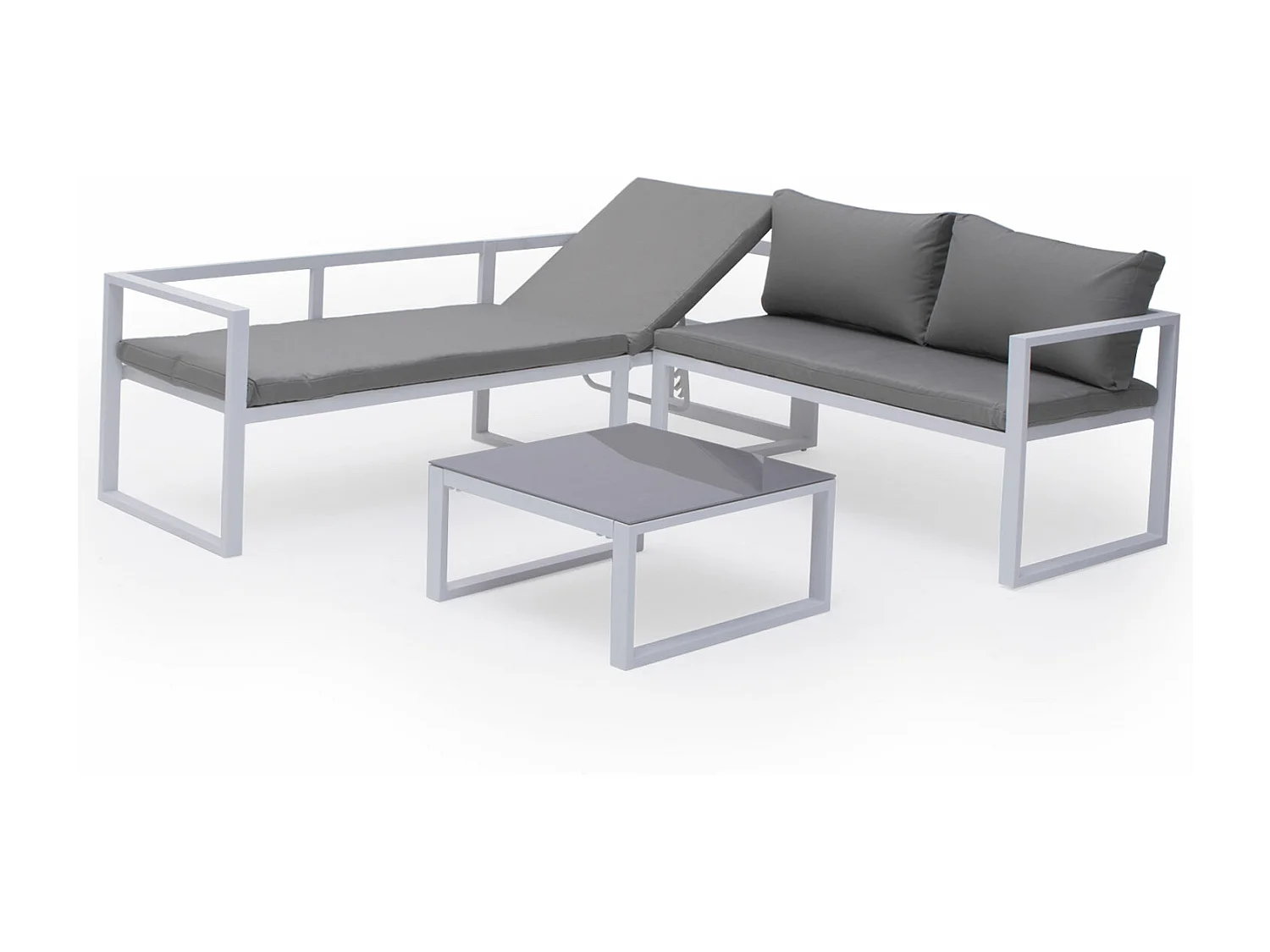 Salon de jardin modulable IBIZA en tissu gris 4 places - aluminium blanc - HAPPY GARDEN