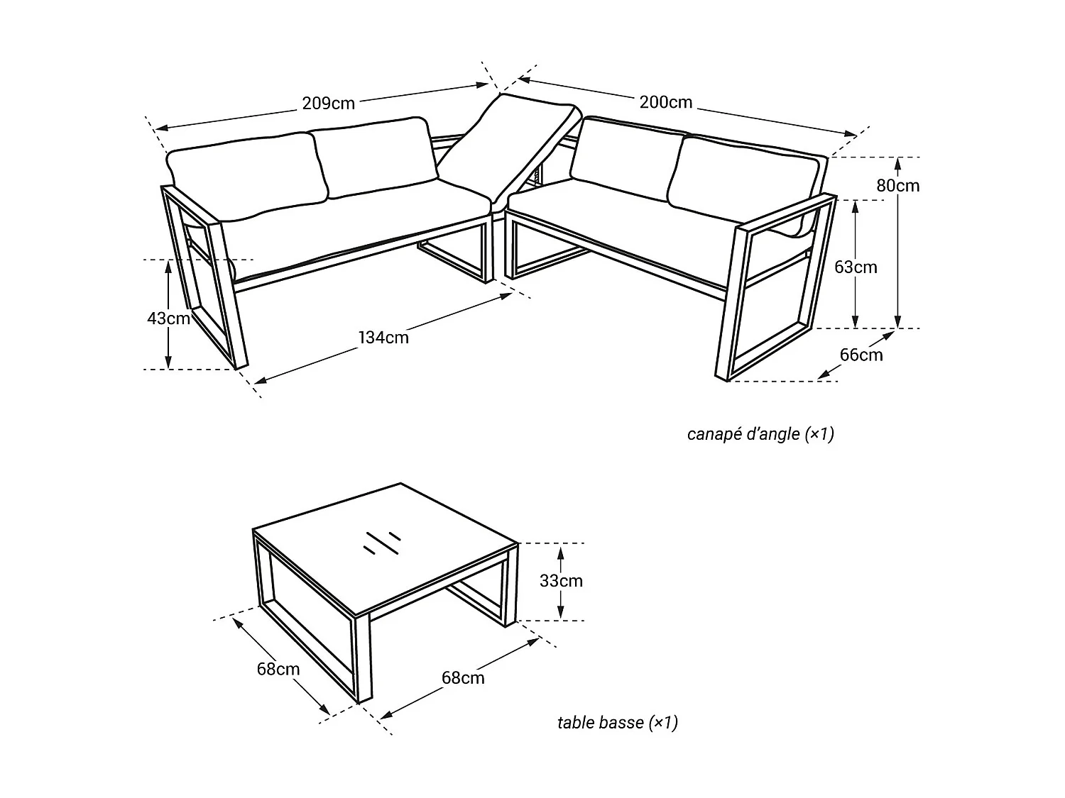 Modularer Gartensalon IBIZA aus grauem Stoff mit 4 Sitzen - Weißaluminium