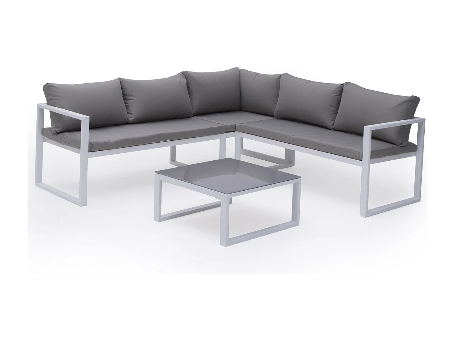 Salon de jardin modulable IBIZA en tissu gris 4 places - aluminium blanc - HAPPY GARDEN