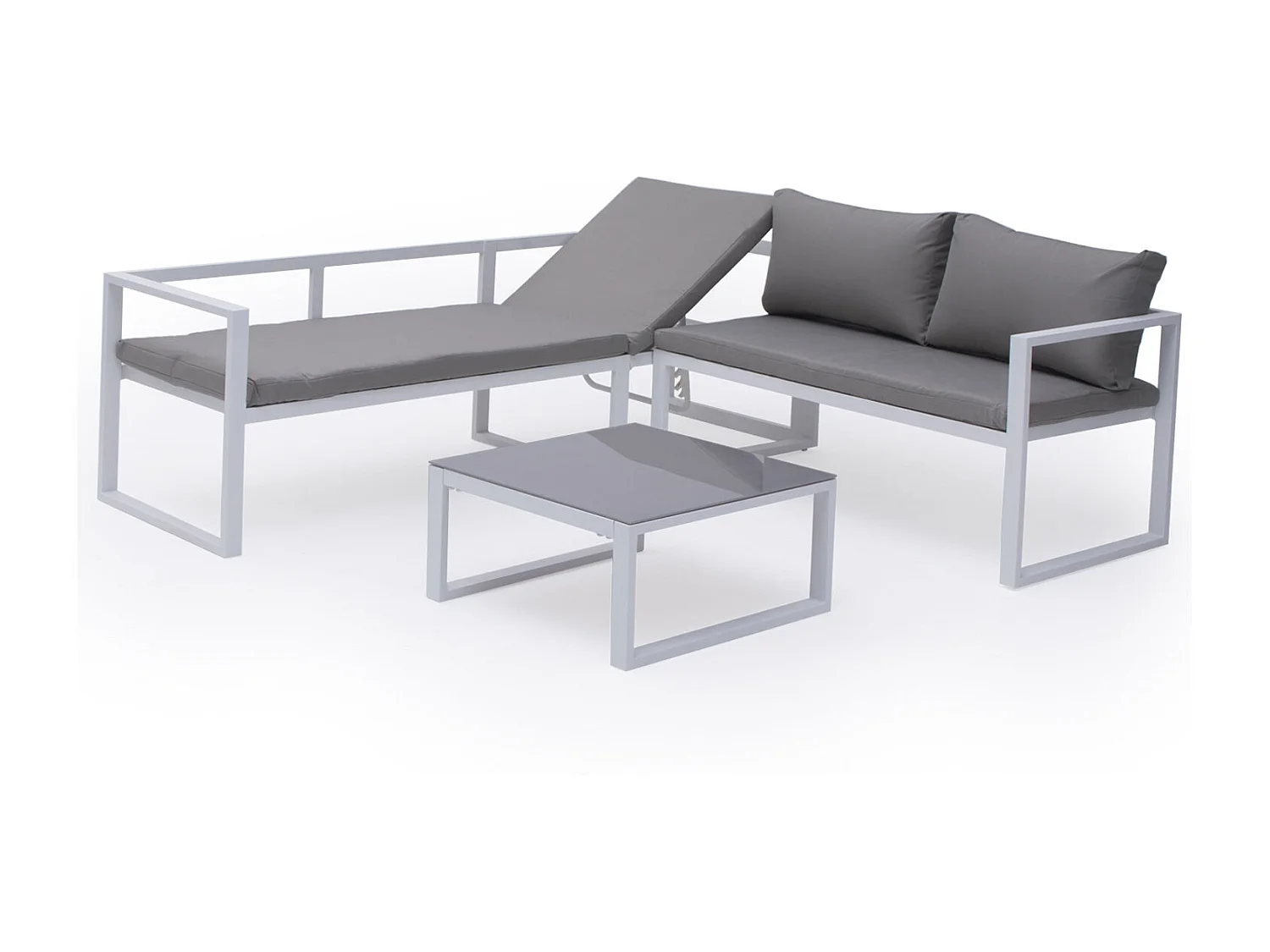 Salon de jardin modulable IBIZA en tissu gris 4 places - aluminium blanc - HAPPY GARDEN