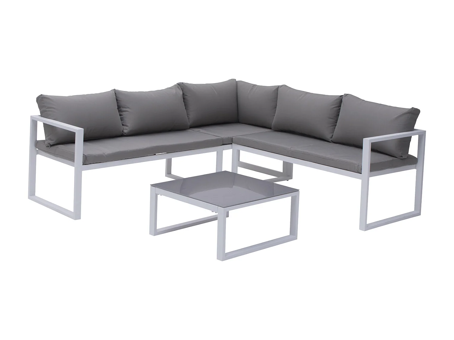 IBIZA modulaire tuinset in grijze stof 4 zitplaatsen - wit aluminium