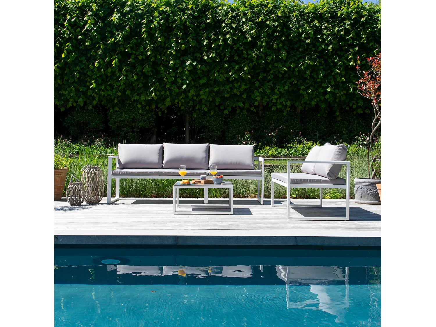 IBIZA modulaire tuinset in grijze stof 4 zitplaatsen - wit aluminium