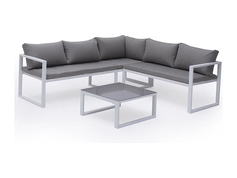 Modularer Gartensalon IBIZA aus grauem Stoff mit 4 Sitzen - Weißaluminium