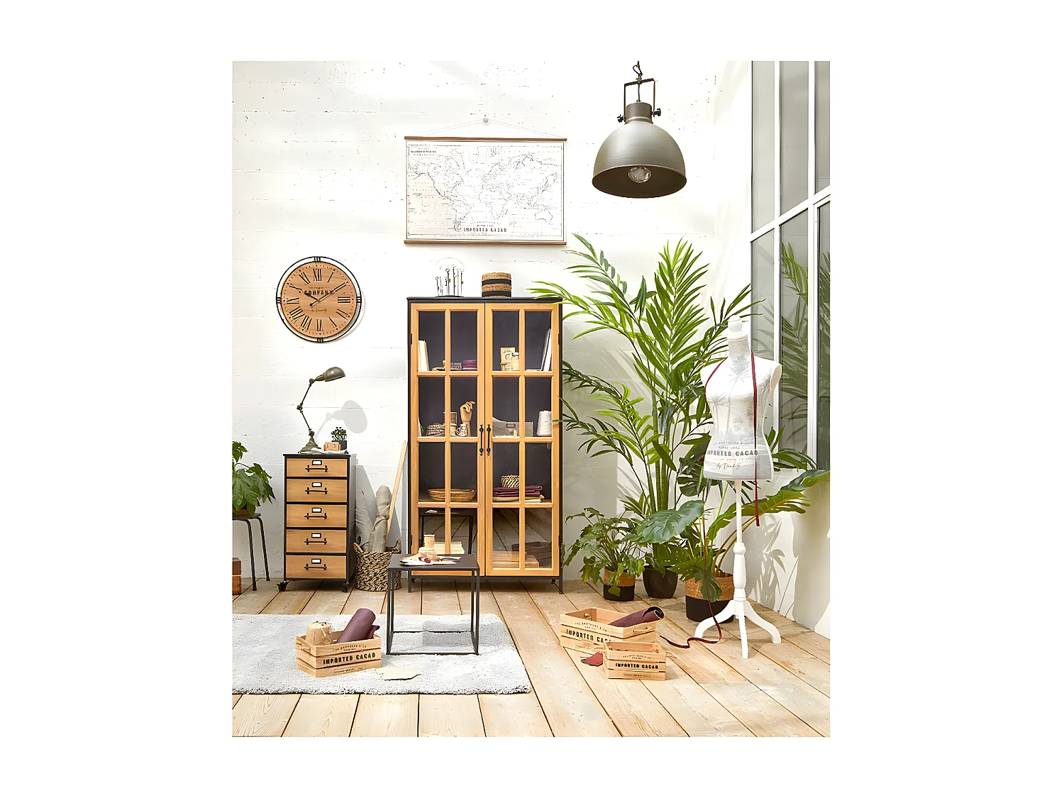 Table d'appoint en Bois d'Acacia et Métal noir