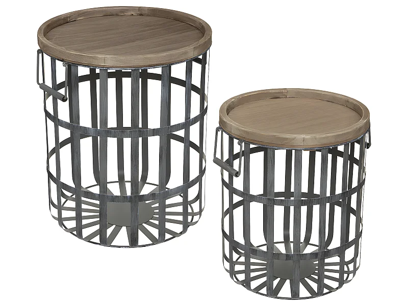 Set de 2 Tables à Café en Bois et Métal Gris industriel