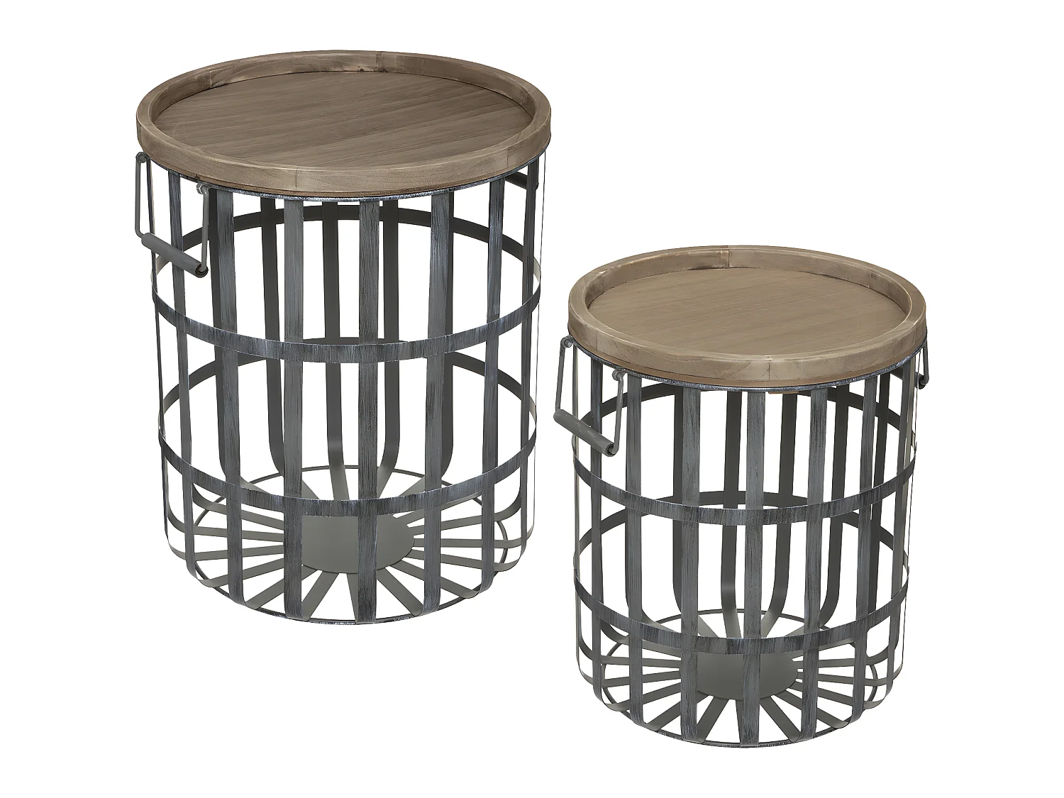 Set de 2 Tables à Café en Bois et Métal Gris industriel