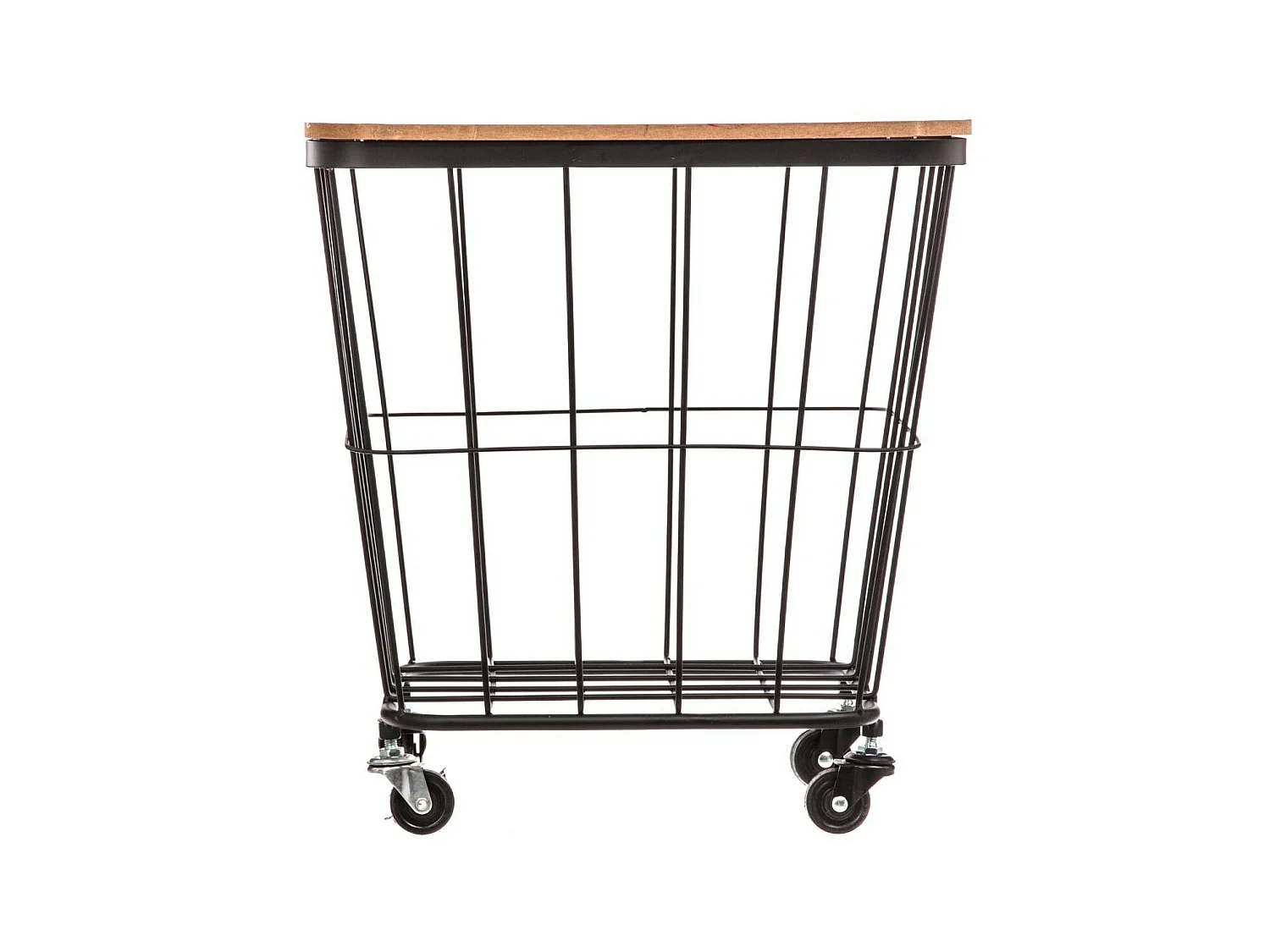 Table coffre grillagé sur roues en métal noir et Bois