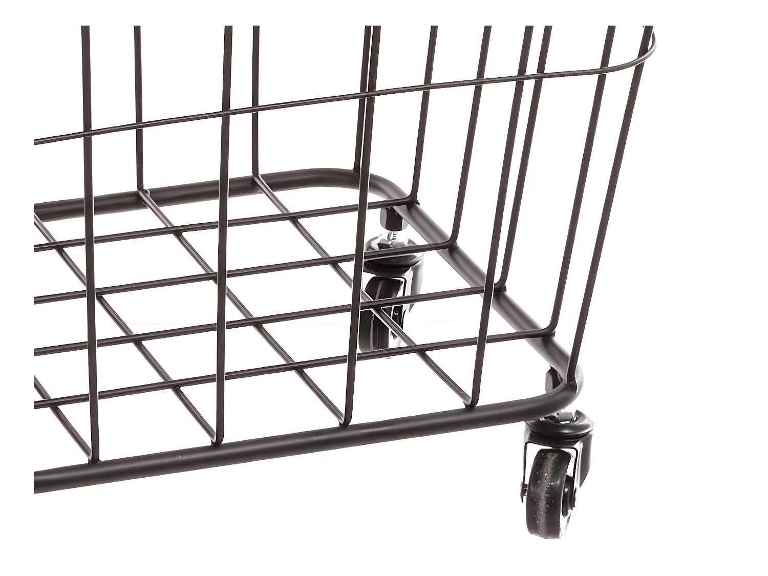 Table coffre grillagé sur roues en métal noir et Bois