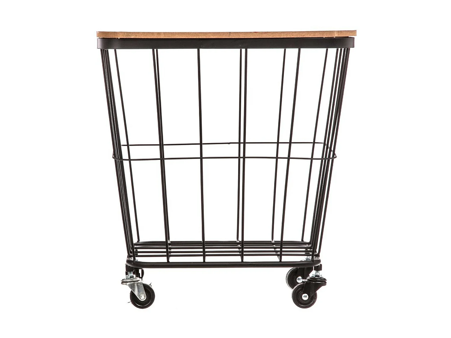 Table coffre grillagé sur roues en métal noir et Bois