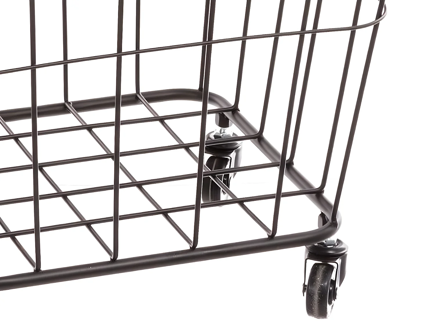 Table coffre grillagé sur roues en métal noir et Bois