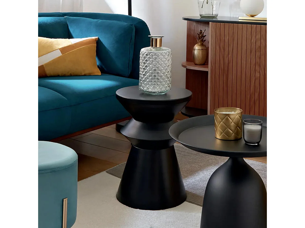 Table à Café Ronde Design "Sohan" 48cm Noir en Fer