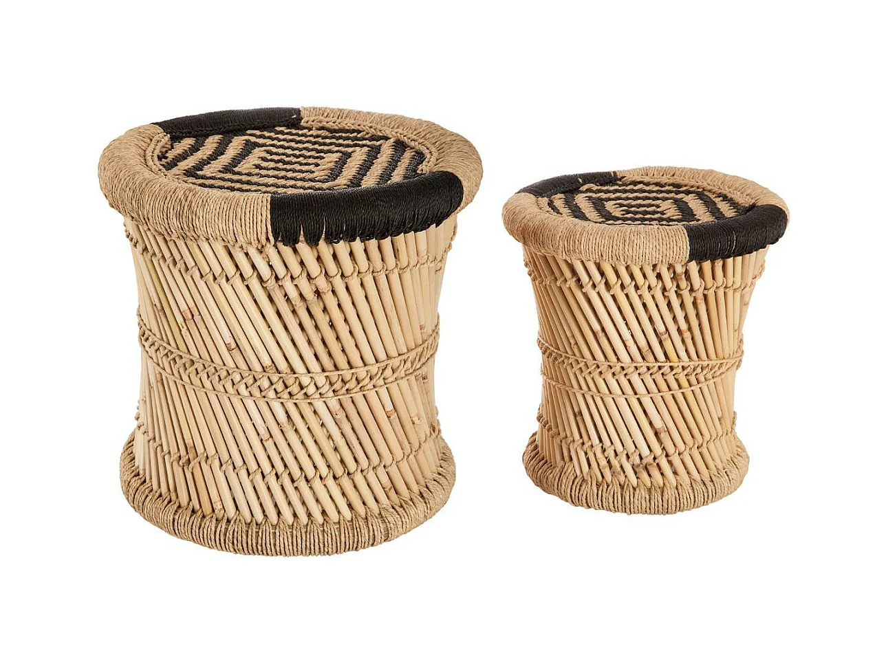 Lot de 2 tables d'appoint en corde noire et beige