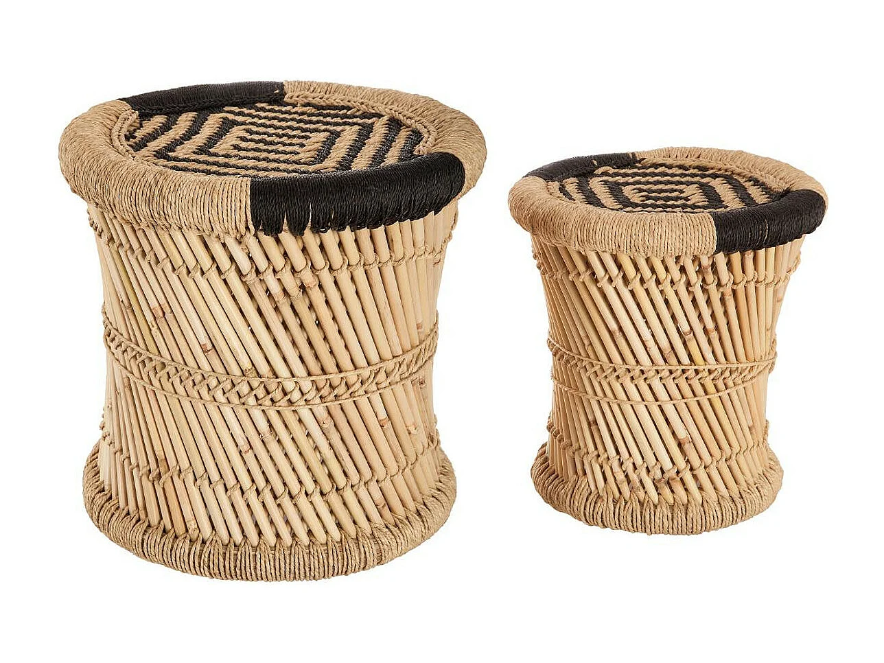 Lot de 2 tables d'appoint en corde noire et beige