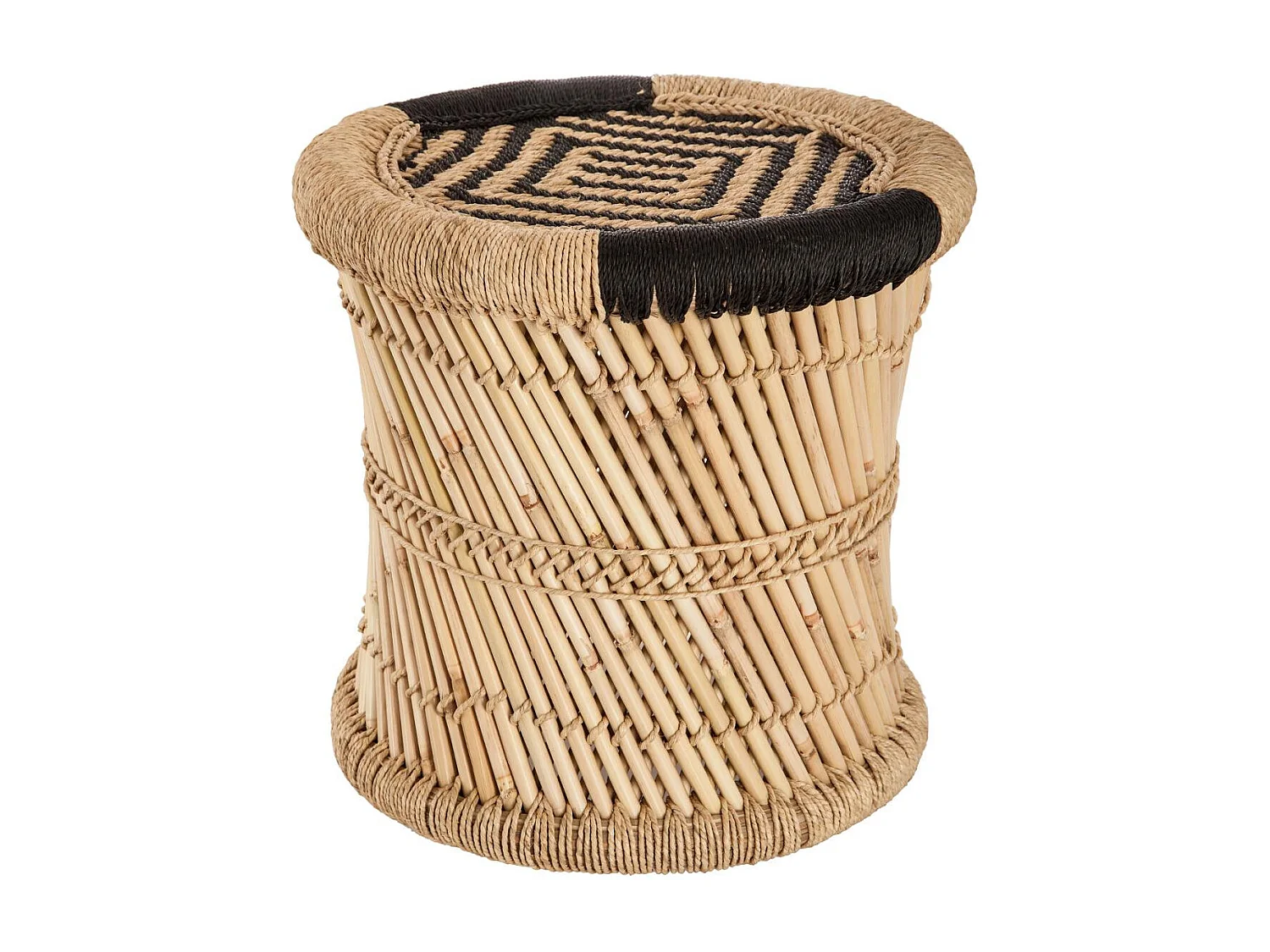 Lot de 2 tables d'appoint en corde noire et beige