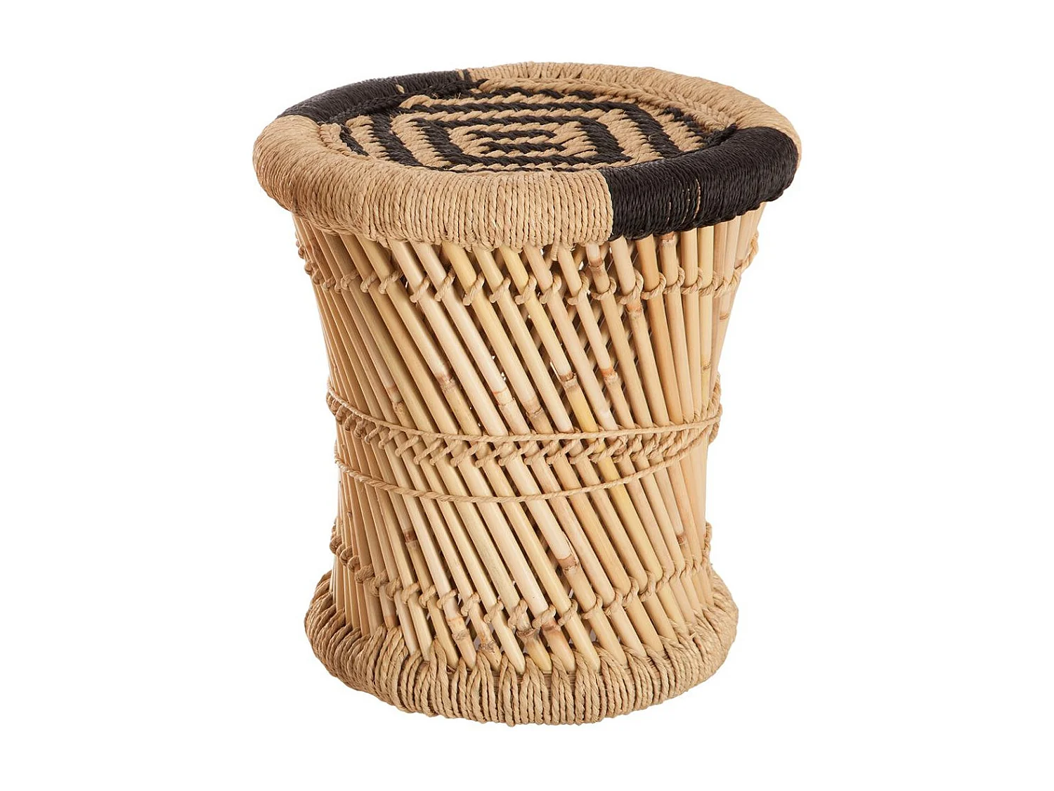 Lot de 2 tables d'appoint en corde noire et beige