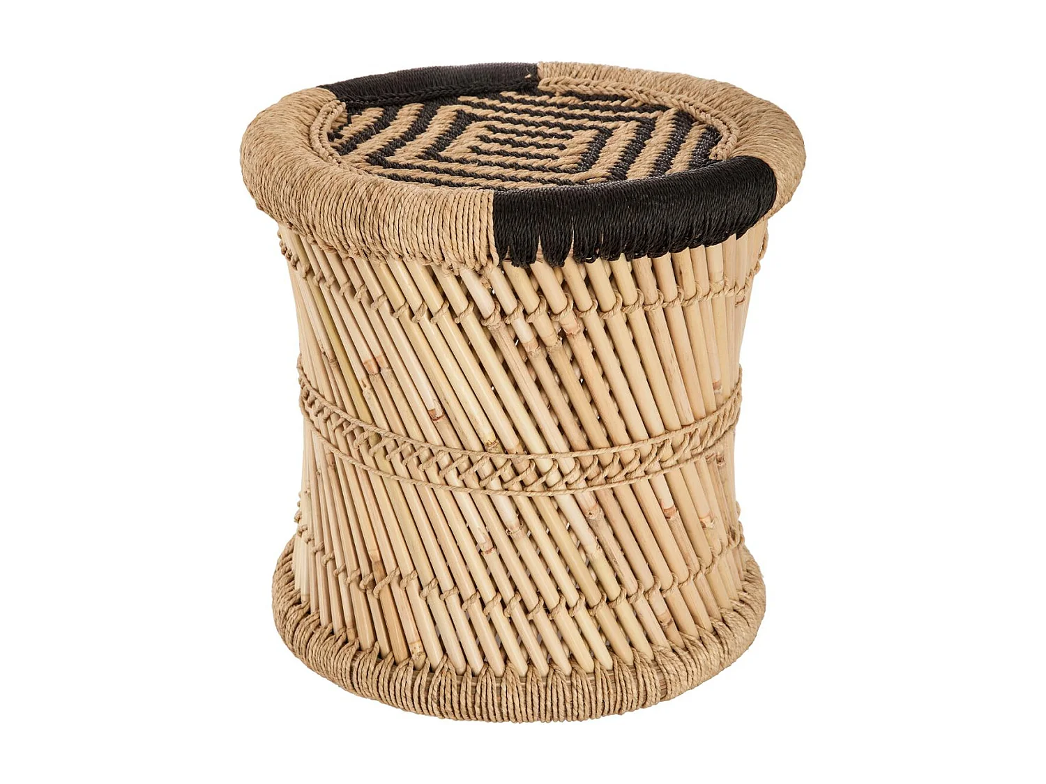 Lot de 2 tables d'appoint en corde noire et beige