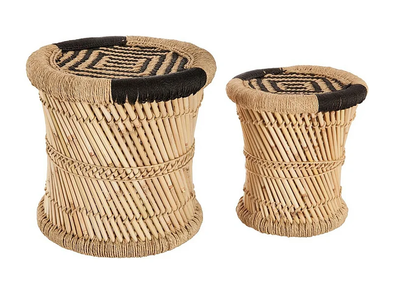 Lot de 2 tables d'appoint en corde noire et beige