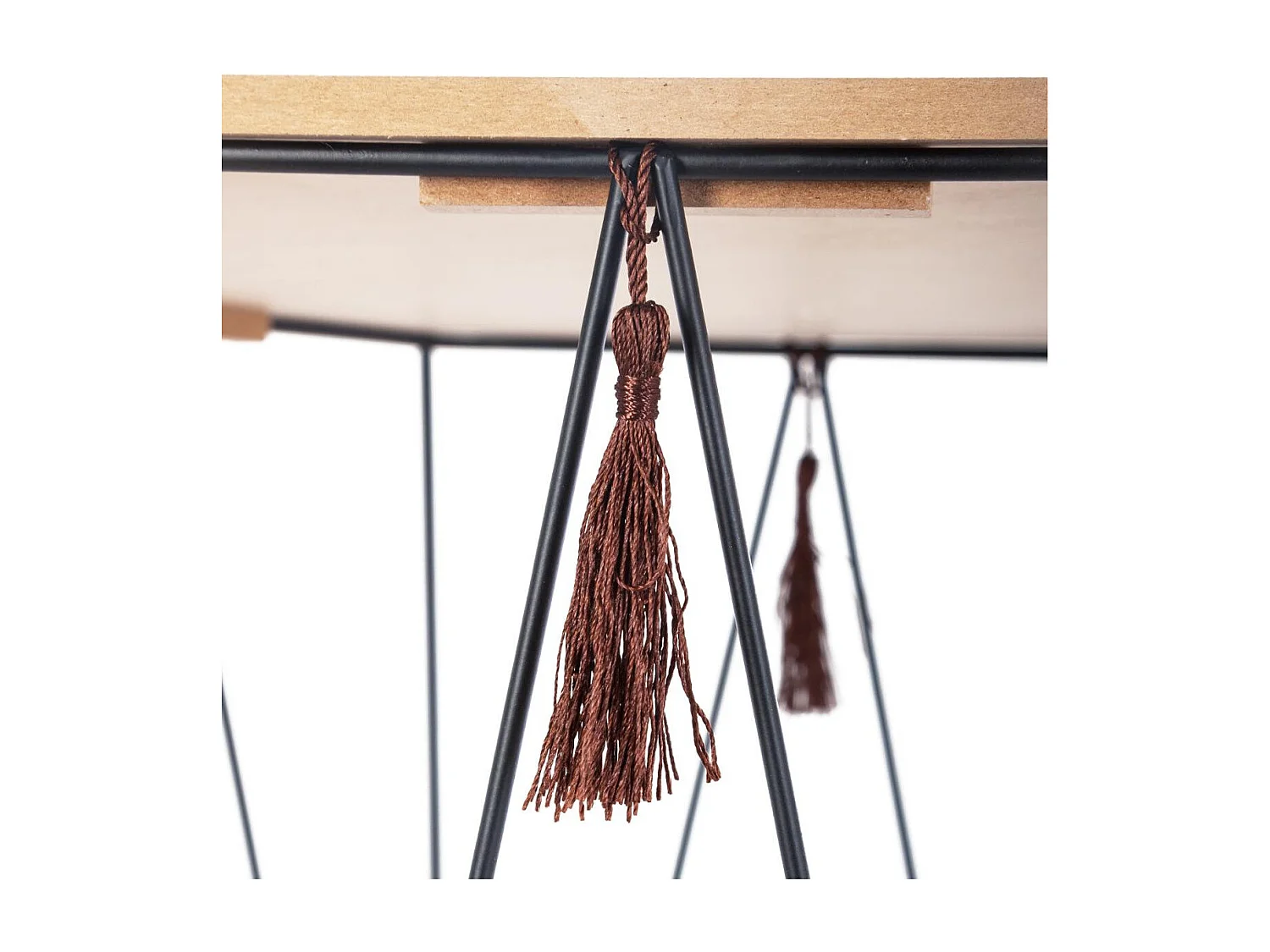 Table à café en métal noir et plateau en Bois déco ethnique H 40 cm