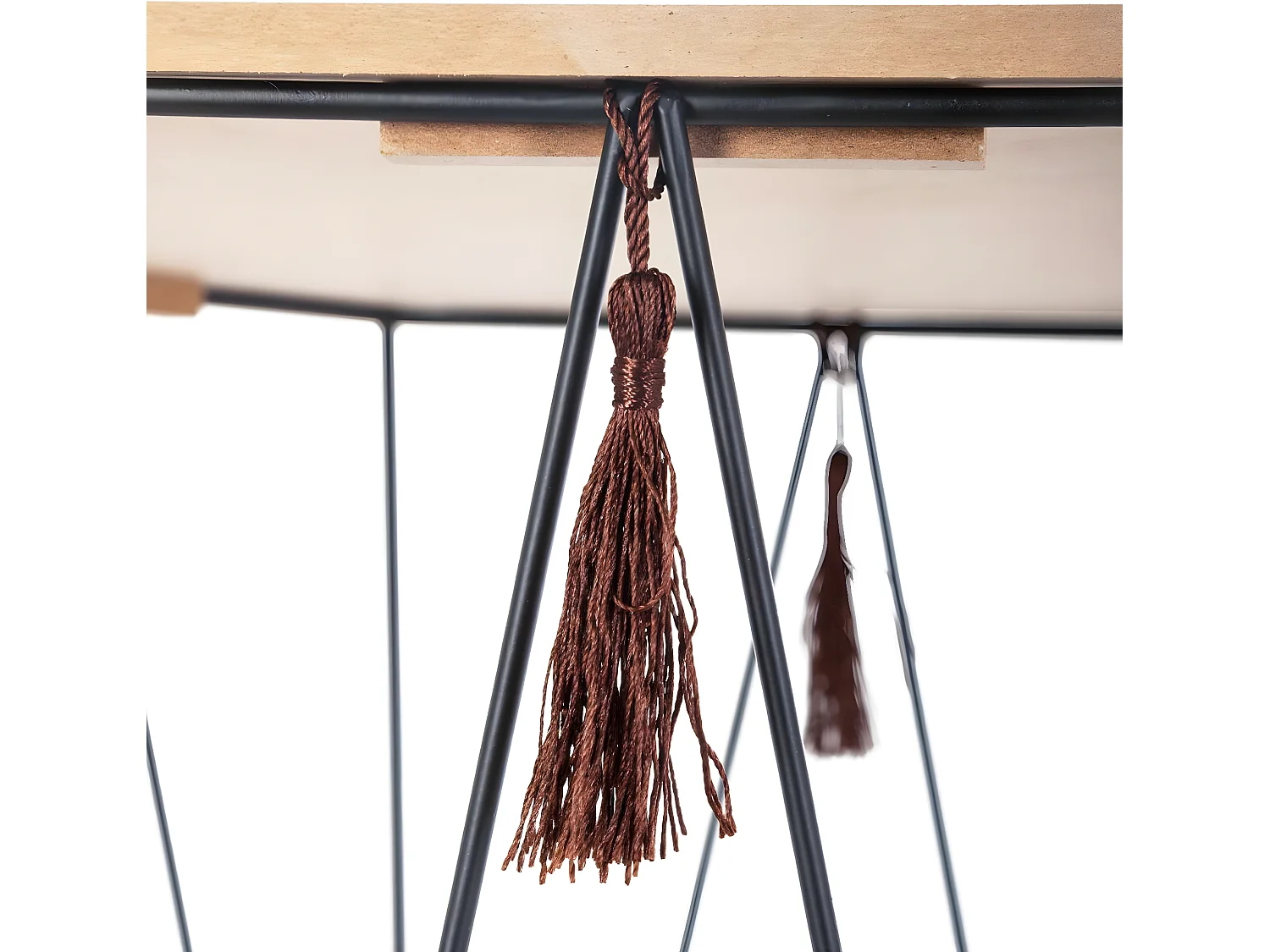 Table à café en métal noir et plateau en Bois déco ethnique H 40 cm