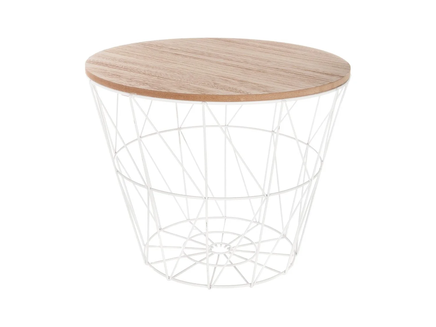 Table à café en métal blanc et plateau en Bois H 30.5 cm