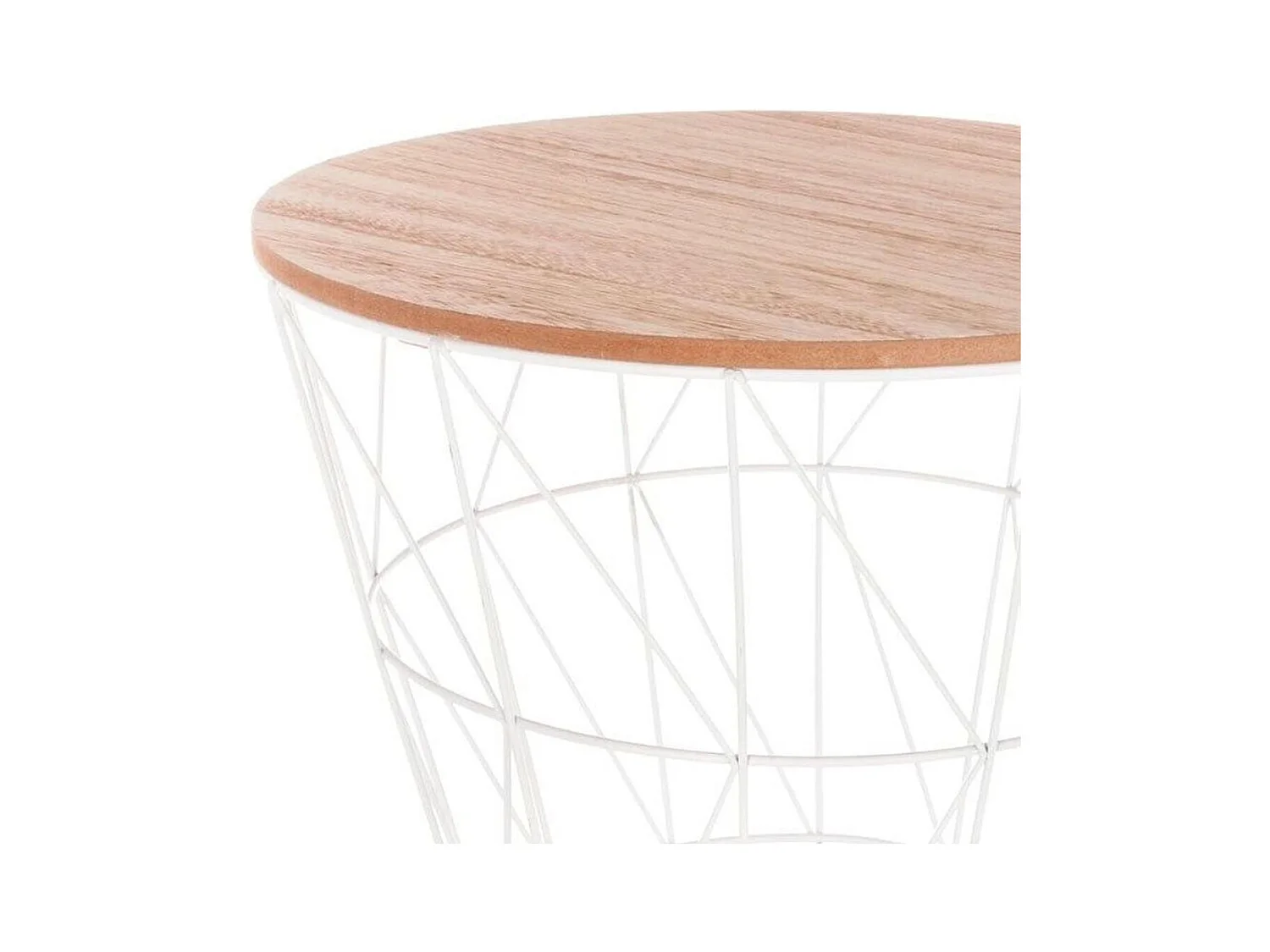 Table à café en métal blanc et plateau en Bois H 30.5 cm